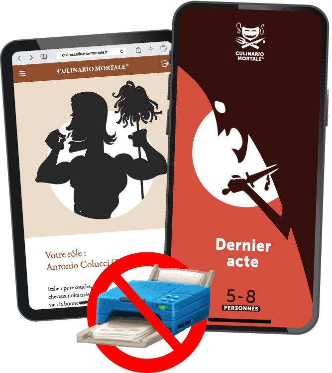 Dîner-enquête en ligne Culinario Mortale sur tablette et smartphone